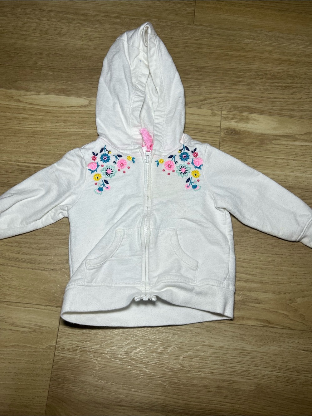 Carter's White Hooded Zip Sweatshirt with Floral Embroidery